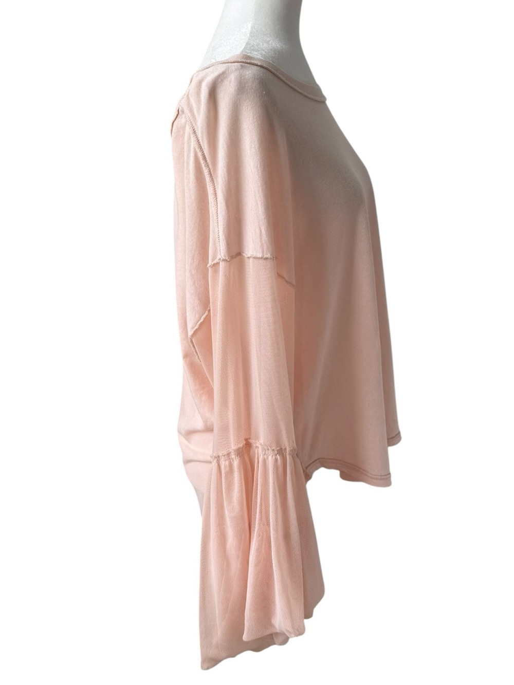 Free People Mesh Bell Sleeve Top Blush Pink Oversized Boho Tunic Sheer Sleeve S - Picture 5 of 9